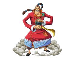 Rule 34 | 1boy, brown hair, chinese clothes, long hair, looking at viewer, male focus, official art, one piece, one piece treasure cruise, ponytail, red robe, robe, scratchmen apoo, solo, teeth