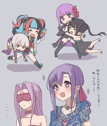 Rule 34 | 6+girls, bb (fate), bb (fate/extra), black hair, blindfold, blue hair, blue shirt, blush, breasts, carrying, chibi, closed eyes, collar, double bun, dress, earrings, fate/extra, fate/extra ccc, fate/grand order, fate/stay night, fate (series), female focus, hair bun, hair ribbon, hug, indian clothes, jewelry, kama (fate), kama (first ascension) (fate), kopaka (karda nui), large breasts, long hair, long sleeves, matching hair/eyes, matou sakura, medusa (fate), medusa (rider) (fate), multicolored hair, multiple girls, necklace, open mouth, parvati (fate), purple collar, purple eyes, purple hair, red eyes, red hair, red ribbon, ribbon, sei shounagon (fate), shirt, short hair, silver hair, smile, strapless, strapless dress, translation request, twintails, very long hair, yang guifei (fate), yang guifei (first ascension) (fate)