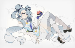 Rule 34 | 1girl, absurdres, blue gloves, cloud, commentary, creatures (company), detached sleeves, double bun, eyeshadow, flying miku (project voltage), game freak, gloves, gradient hair, hair bun, hatsune miku, highres, holding, holding poke ball, kazenemuri, long hair, looking at viewer, lying, makeup, multicolored hair, nintendo, on back, open mouth, poke ball, poke ball (basic), pokemon, project voltage, red eyeshadow, see-through, see-through shorts, shorts, shorts under shorts, single glove, solo, twintails, very long hair, vocaloid, white shorts, wind chime