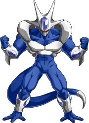 Rule 34 | 1boy, absurdres, alien, alternate form, armor, aura, blue skin, clenched hand, clenched hands, colored skin, cooler (dragon ball), debris, dragon ball, dragon ball fighterz, dragonball z, full body, highres, muscular, no humans, official art, record, red eyes, solo, tail