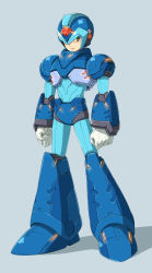 Rule 34 | 1boy, android, clenched hands, full body, green eyes, highres, male focus, mega man (series), x (mega man), mega man x (series), nekomamire, simple background, solo, standing