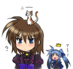 Rule 34 | blue eyes, blush, brown hair, cat, lowres, lyrical nanoha, mahou shoujo lyrical nanoha, mahou shoujo lyrical nanoha a&#039;s, mahou shoujo lyrical nanoha a&#039;s portable: the battle of aces, levi the slasher, stern the destructor, twintails
