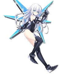 Rule 34 | bare shoulders, black heart (neptunia), black thighhighs, bodysuit, boots, breasts, choujigen game neptune sisters vs sisters, from side, gloves, green eyes, hair between eyes, highres, long hair, medium breasts, neptune (series), noire (neptunia), official art, power symbol-shaped pupils, simple background, skin tight, smile, symbol-shaped pupils, thighhighs, thighs, transparent background, tsundere, very long hair, white hair