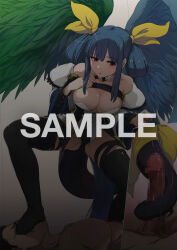 Rule 34 | 1boy, 1girl, :o, angel wings, ao (aocooler), asymmetrical wings, belt, black panties, black thighhighs, blue hair, breasts, cleavage, clothed male nude female, commission, detached collar, detached sleeves, dizzy (guilty gear), erection, guilty gear, guilty gear xrd, hair ribbon, hetero, large breasts, long hair, mature female, medium breasts, monster girl, multiple views, nude, panties, penis, red eyes, ribbon, sample watermark, sidelocks, skeb commission, stepped on, tail, tail grab, tail ornament, tail ribbon, tail wrap, tailjob, thick thighs, thigh strap, thighhighs, thighs, twintails, underwear, watermark, wings, yellow ribbon
