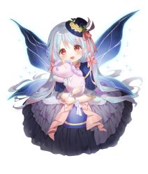 Rule 34 | 1girl, :d, bad id, bad pixiv id, blue hair, blue outline, blush, commission, dress, fairy wings, full body, grey dress, haruri, head tilt, highres, long hair, looking at viewer, multicolored hair, hugging object, open mouth, original, outline, pleated dress, purple wings, red eyes, red hair, short sleeves, smile, solo, sparkle, streaked hair, stuffed animal, stuffed toy, stuffed unicorn, very long hair, white background, wings, wrist cuffs