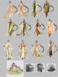 Rule 34 | 1boy, absurdres, alternate costume, animal print, aqua robe, autumn leaves, black eyes, black footwear, black hair, blood, boots, braid, cape, character sheet, chinese clothes, closed mouth, crow yayu, curtained hair, cuts, dropping, flower trim, food, fruit, full body, gradient clothes, grass, green robe, grey background, hair between eyes, hairband, hanfu, highres, incredibly absurdres, injury, jacket, layered sleeves, leaf print, long hair, long sleeves, low-braided long hair, low-tied long hair, male focus, mole, mole under eye, mole under mouth, multiple moles, official art, on grass, orange hairband, orange robe, orange sash, pants, parted bangs, plant, red robe, robe, rock, sash, see-through, see-through cape, see-through sleeves, single braid, sitting, sketch, standing, the tale of food, tiger, tiger cub, tiger print, torn clothes, tusu elixir (the tale of food), variations, very long hair, weibo logo, weibo watermark, white jacket, white pants, white robe, wide sleeves, yellow cape, yellow robe