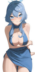 Rule 34 | 1girl, absurdres, ako (blue archive), ako (dress) (blue archive), aozora 1051, black hairband, blue archive, blue dress, blue eyes, blue hair, blue halo, blush, breasts, cleavage, closed mouth, cowboy shot, cuffs, dress, hair between eyes, hairband, halo, handcuffs, highres, large breasts, long hair, looking at viewer, official alternate costume, panties, simple background, sleeveless, sleeveless dress, solo, underwear, white background, white panties
