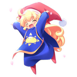 Rule 34 | &gt; &lt;, \o/, arms up, blonde hair, charlotte (seiken densetsu 3), closed eyes, hat, jumping, kuwada yuuki, outstretched arms, seiken densetsu, seiken densetsu 3, smile, solo, square enix