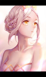 Rule 34 | 1girl, bad id, bad pixiv id, bare shoulders, braid, collarbone, forehead, letterboxed, looking to the side, original, parted lips, pixiv fantasia, pixiv fantasia revenge of the darkness, sidelocks, silver hair, solo, sougishi ego, tiara, upper body, yellow eyes