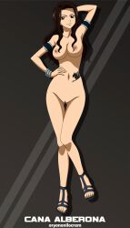 Rule 34 | 1girl, black eyes, black hair, breasts, cana alberona, cleft of venus, fairy tail, highres, large breasts, nipples, nude filter, oryononilocram, pussy, solo, third-party edit, toes