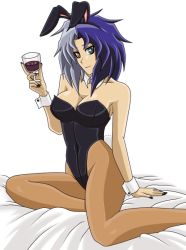 Rule 34 | 1girl, arm support, bare shoulders, breasts, cleavage, heterochromia, leotard, looking at viewer, playboy bunny, sitting, tagme, yu-gi-oh!, yubel