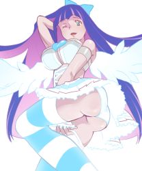 Rule 34 | 10s, artist request, ass, bow, breasts, large breasts, panties, panty &amp; stocking with garterbelt, smile, stocking (psg), thighhighs, underwear, upskirt, wink
