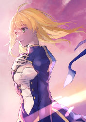 Rule 34 | absurdres, ahoge, artoria pendragon (all), artoria pendragon (fate), blonde hair, breasts, cleavage, fate/stay night, fate (series), floating hair, green eyes, hair down, highres, long hair, nozawa noko, open mouth, saber (fate), small breasts, solo
