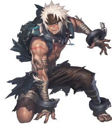 Rule 34 | 1boy, artist request, bandages, blue eyes, chaos online, cuffs, full body, highres, light persona, love cacao, male focus, official art, parted lips, pointy ears, rikian, shackles, short hair, solo, transparent background, white hair