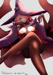 Rule 34 | 1girl, black sclera, blazblue, breasts, cleavage, colored sclera, hat, highres, konoe a. mercury, large breasts, long hair, pink hair, tagme, witch hat