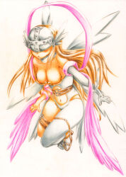 Rule 34 | absurdres, angel, angel girl, angewomon, digimon, digimon (creature), head wings, highres, long hair, mask, wings