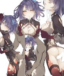 Rule 34 | 1boy, 1girl, against wall, alice (sinoalice), ass, bad id, bad pixiv id, blue hair, breasts, breasts squeezed together, censored, choker, cleavage, cleavage cutout, closed mouth, clothing cutout, colored skin, cum, cum in mouth, cum on body, cum on breasts, cum on upper body, dark persona, hair ornament, half-nightmare, happy turn2, hetero, highres, jewelry, leaning, leaning forward, looking at viewer, medium breasts, multicolored skin, multiple views, open mouth, cum overflow, paizuri, pale skin, penis, red eyes, revealing clothes, sex, short hair, simple background, sinoalice, solo focus, tattoo, v-shaped eyebrows, white background