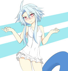 Rule 34 | 10s, 1girl, absurdres, blanc (neptunia), blue hair, blush, clenched hand, forearms at chest, haiyolusisotyo, highres, innertube, neptune (series), red eyes, short hair with long locks, simple background, solo, striped, striped background, swim ring, swimsuit, symbol-shaped pupils, white heart (neptunia)