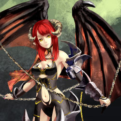 Rule 34 | 1girl, chain, demon girl, horns, kouji (astral reverie), navel, original, red hair, solo, wings, yellow eyes