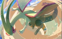 Rule 34 | 100387l, animal focus, antennae, claws, cloud, cloudy sky, creatures (company), flygon, flying, game freak, gen 3 pokemon, looking at viewer, nintendo, no humans, pokemon, pokemon (creature), sand, sky, tail, wings