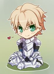 Rule 34 | 10s, 1boy, armor, blonde hair, chibi, drawfag, fate/extra, fate (series), gawain (fate), green eyes, heart, male focus, no nose, non-web source, solo, tusia
