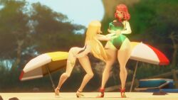 Rule 34 | 2girls, 3d, animated, ass expansion, ass reduction, blonde hair, bouncing breasts, breast expansion, breast reduction, breasts, cleavage, curvy, female focus, full body, highres, huge breasts, large breasts, long hair, medium breasts, multiple girls, mythra (xenoblade), n-nurico, one-piece swimsuit, pyra (xenoblade), red hair, short hair, sound, swimsuit, tagme, thick thighs, thighs, video, wide hips, xenoblade chronicles (series), xenoblade chronicles 2