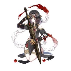 Rule 34 | 1girl, anklet, barefoot, barefoot sandals (jewelry), black hair, blood, blood on clothes, dark jixuanyuan, full body, hair ornament, holding, holding sword, holding weapon, honkai (series), honkai impact 3rd, jewelry, jixuanyuan, official art, sitting, sword, thighlet, third-party source, transparent background, wariza, weapon, yellow eyes