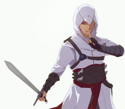 Rule 34 | 1boy, altair ibn la-ahad, assassin&#039;s creed, assassin&#039;s creed (series), blue eyes, fingerless gloves, gloves, hood, male focus, scar, solo, sword, weapon