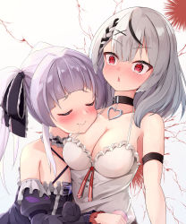 Rule 34 | 2girls, absurdres, bare shoulders, black choker, black hair, black ribbon, black sleeves, blush, braid, breasts, can, choker, closed eyes, closed mouth, collarbone, commentary request, detached sleeves, drooling, drunk, grey hair, hair ribbon, halterneck, heart, highres, holding, holding can, hololive, large breasts, light purple hair, long hair, long sleeves, makino maki, medium hair, multicolored hair, multiple girls, murasaki shion, murasaki shion (gothic lolita), open mouth, red eyes, ribbon, sakamata chloe, sidelocks, twintails, two-tone hair, upper body, virtual youtuber, yuri