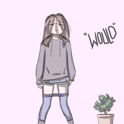 Rule 34 | doodle, hood, hoodie, jeans skirt, messy hair, plant, sketch, teen, thighhighs, wasted12345