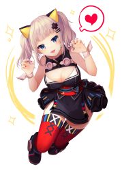 Rule 34 | 1girl, :3, animal ears, bad id, bad pixiv id, blush, breasts, cat ears, cleavage, d-pad, d-pad hair ornament, fake animal ears, full body, hair ornament, hairclip, heart, highres, kaguya luna, large breasts, looking at viewer, nail polish, parted lips, pompitz, red nails, red thighhighs, smile, solo, speech bubble, spoken heart, the moon studio, thighhighs, virtual youtuber