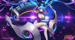 Rule 34 | 1girl, absurdly long hair, absurdres, alternate costume, artist name, black gloves, blue hair, bodysuit, breasts, catsuit, cleavage, cleavage cutout, closed mouth, clothing cutout, collarbone, copyright name, covered erect nipples, covered navel, crossed legs, dj sona, formal, glint, gloves, gradient hair, hands up, hayanpool, headgear, headphones, highres, huge breasts, large breasts, league of legends, lips, long hair, long sleeves, looking at viewer, multicolored hair, petals, pink lips, purple eyes, purple hair, rabbit pose, sitting, skin tight, solo, sona (league of legends), sparkle, suit, swept bangs, turtleneck, twintails, very long hair