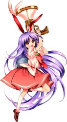 Rule 34 | 1girl, absurdly long hair, animal ears, blouse, brown footwear, carrot, full body, harukawa moe, highres, holding, holding weapon, kneehighs, loafers, long hair, looking at viewer, lunatic gun, necktie, official art, open mouth, pink skirt, puffy sleeves, purple hair, rabbit ears, rabbit girl, rabbit tail, red eyes, red necktie, reisen udongein inaba, shirt, shoes, short sleeves, skirt, socks, solo, tail, touhou, transparent background, urban legend in limbo, very long hair, weapon, white socks