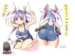 Rule 34 | &gt;:), 10s, 1girl, akazawa red, ass, bent over, blue hair, blush, breasts, brown eyes, cameltoe, cleavage, curvy, from behind, hair ribbon, huge ass, huge breasts, i-19 (kancolle), kantai collection, long hair, mirror, one-piece swimsuit, ribbon, school swimsuit, smile, snort, solo, star-shaped pupils, star (symbol), swimsuit, symbol-shaped pupils, translated, twintails, v-shaped eyebrows