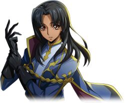 Rule 34 | 1boy, adjusting clothes, adjusting gloves, androgynous, artist request, black gloves, black hair, blue cape, blue jacket, cape, code geass, code geass: lost stories, cropped torso, dark-skinned male, dark skin, game cg, gloves, gold trim, hair intakes, hands up, jacket, ledo offen, long hair, long sleeves, looking at viewer, male focus, military uniform, non-web source, official art, parted lips, red eyes, shirt, side cape, sidelocks, simple background, solo, standing, transparent background, uniform, upper body, white shirt
