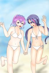 Rule 34 | 2girls, bikini, fujisawa-tan, highres, multiple girls, purple hair, sagami-tan, smile, swimsuit, tagme, white bikini
