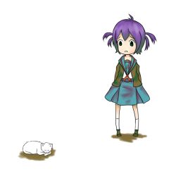 Rule 34 | 1girl, cat, full body, iichan.ru, mascot, purple hair, ru-chans, school uniform, simple background, solo, unyl-chan, white background