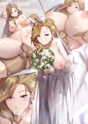 Rule 34 | 1girl, :&gt;=, agovitch, azur lane, blonde hair, blue eyes, bouquet, breasts, breasts apart, breasts out, bridal veil, bride, censored, closed mouth, dress, earrings, fellatio, flower, groin, highres, hood (azur lane), jewelry, large breasts, leaning forward, legs, long hair, looking at viewer, mosaic censoring, multiple views, nipples, oral, paizuri, penis, pussy, sex, smile, spread legs, thighs, vaginal, veil, wedding dress