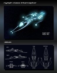 Rule 34 | 3d, advanced ship (eve online), character sheet, commentary, concept art, english text, eve online, flying, frigate (eve online), gallente federation (eve online), glowing, highres, interceptor (eve online), military vehicle, multiple views, no humans, original, outdoors, science fiction, sky, space, spacecraft, spaceship, star (sky), starry sky, tech 2 ship (eve online), thrusters, toneloperu, vehicle focus