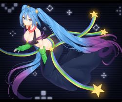 Rule 34 | 1girl, alternate costume, arcade sona, arm warmers, bad id, bad twitter id, blue eyes, blue hair, blue nails, blush, breasts, cleavage, crosshair, fingerless gloves, gloves, hair ornament, jewelry, league of legends, long hair, matching hair/eyes, midriff, mx2j, nail polish, necklace, simple background, smile, solo, sona (league of legends), twintails, very long hair