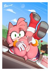 Rule 34 | 1boy, 1girl, amy rose, anus, ass, body blush, boots, bottomless, cake, cake slice, clitoris, colored skin, cup, delicious soup, fat mons, food, furry, furry female, gloves, green eyes, highres, looking at viewer, outdoors, panties, panty pull, pink hair, pussy, sega, shadow the hedgehog, shiny skin, smile, sonic (series), sonic (series), table, tail, teacup, thick thighs, thighs, uncensored, underwear