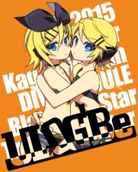 Rule 34 | 2girls, adapted costume, arm around waist, arm on another&#039;s shoulder, bad id, bad pixiv id, bare shoulders, bikini, black star (module), blonde hair, blue eyes, dual persona, flat chest, hair ornament, hairclip, hug, kagamine rin, kodoku no hate (vocaloid), looking at viewer, midriff, multiple girls, navel, negi (ulog&#039;be), project diva (series), remote control (vocaloid), short hair, shorts, swimsuit, symbol-shaped pupils, transmitter (module), vocaloid