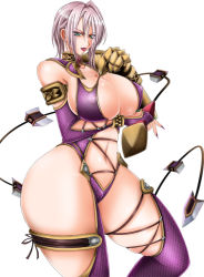 Rule 34 | 1041 (toshikazu), 1girl, armor, ass, blue eyes, breast hold, breasts, curvy, female focus, hip focus, huge ass, huge breasts, isabella valentine, midriff, revealing clothes, short hair, sideboob, solo, soul calibur, soulcalibur, soulcalibur iv, sword, thick thighs, thighs, weapon, whip, whip sword, white hair, wide hips