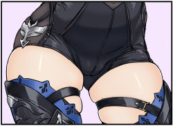 Rule 34 | 1girl, cameltoe, close-up, eula (genshin impact), genshin impact, head out of frame, henriiku (ahemaru), legs, lower body, pink background, shorts, simple background, skindentation, thigh gap, thigh strap, thighhighs, thighs