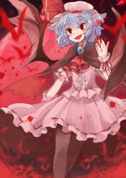 Rule 34 | 1girl, absurdres, bad id, bad pixiv id, bat wings, black pantyhose, blue hair, capelet, chachi (azuzu), female focus, highres, pantyhose, red eyes, remilia scarlet, short hair, solo, touhou, wings