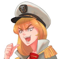 Rule 34 | &gt;:d, 1girl, :d, blonde hair, eyeshadow, hat, jojo no kimyou na bouken, kantai collection, kono dio da (meme), makeup, meme, open mouth, pacific (kancolle), parody, peaked cap, pointing, pointing at self, red eyes, sima naoteng, smile, teeth, too bad! it was just me! (meme), uss dolphin (ss-169), v-shaped eyebrows