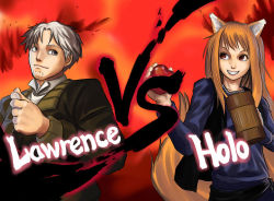 Rule 34 | 1boy, 1girl, 4chan, animal ears, apple, capcom, craft lawrence, drawfag, fake screenshot, fighting game, food, fruit, holo, non-web source, parody, short hair, silver hair, spice and wolf, street fighter, street fighter iv (series), tail, wolf ears, wolf tail
