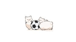 Rule 34 | :3, animal, animal focus, arms up, artist name, ball, black eyes, blush stickers, dog, fluffy, fuwa fuwa dog, no humans, open mouth, original, shadow, simple background, soccer ball, solid circle eyes, tongue, tongue out, twitter username, white background, x anus