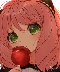 Rule 34 | 1girl, absurdres, anya (spy x family), artist request, blush, candy apple, child, food, green eyes, highres, looking at viewer, medium hair, pink hair, solo, spy x family