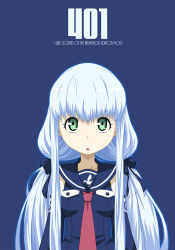 Rule 34 | 10s, 1girl, alternate hairstyle, aoki hagane no arpeggio, bad id, bad pixiv id, blue hair, detached sleeves, english text, engrish text, green eyes, iona (aoki hagane no arpeggio), kamo 3, long hair, low twintails, necktie, ranguage, sailor, solo, twintails